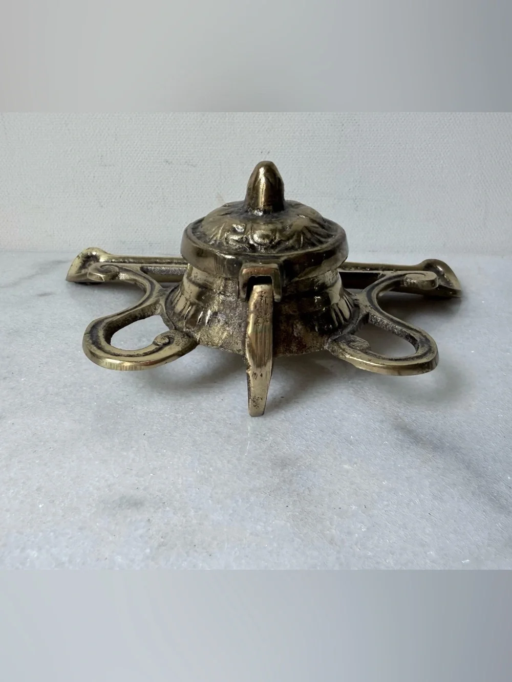 Brass Ink Well and Pen Rest - Antique-Style Brass Finish
